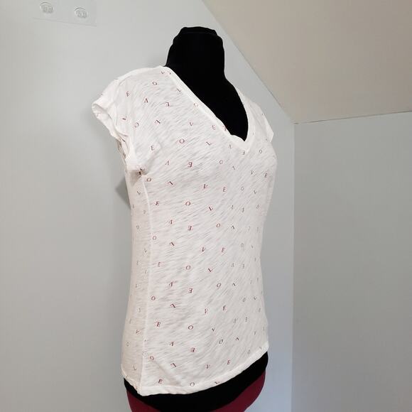 Cynthia Rowley Burnout Love Graphic Sheer V Neckline Short Sleeves T-Shirt - Picture 2 of 9